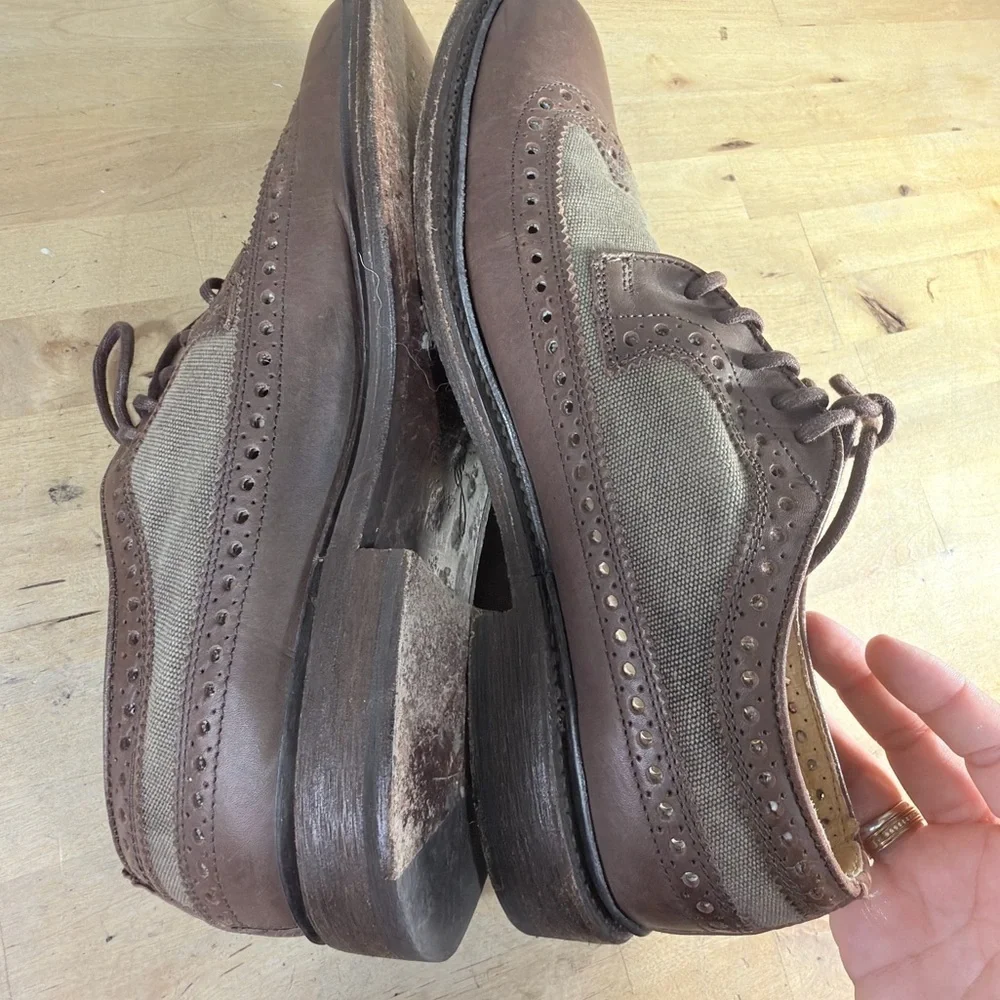 Frye John Addison Men’s Wingtip Oxford Dress Shoes Brown Canvas Leather Size 10